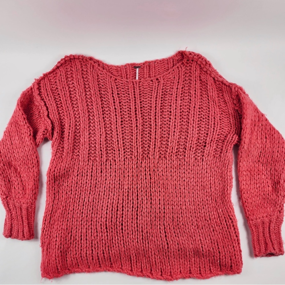 Free People Be There Chunky Knit Oversized Sweater Coral